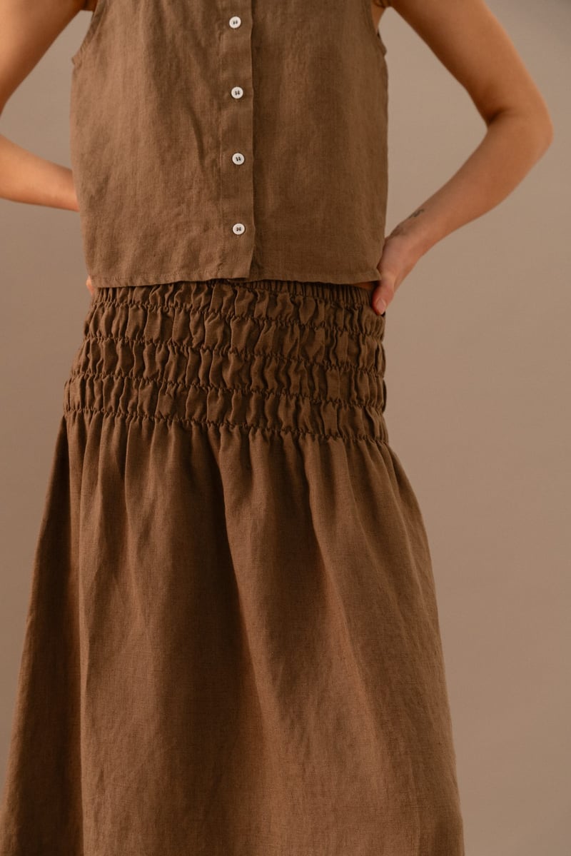 Linen Maxi Skirt with Smocked Waist – Daisy by LinenFox, 100% Linen