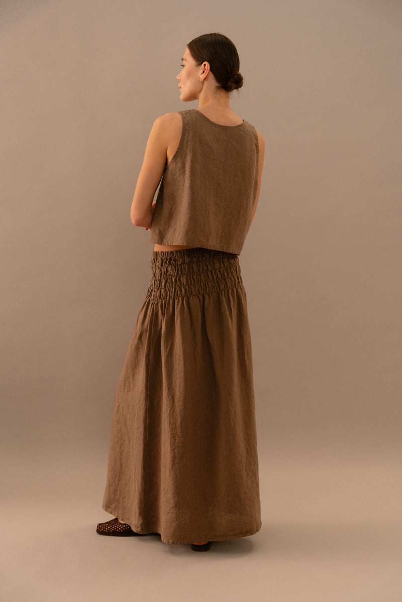 Linen Maxi Skirt with Smocked Waist – Daisy by LinenFox, 100% Linen