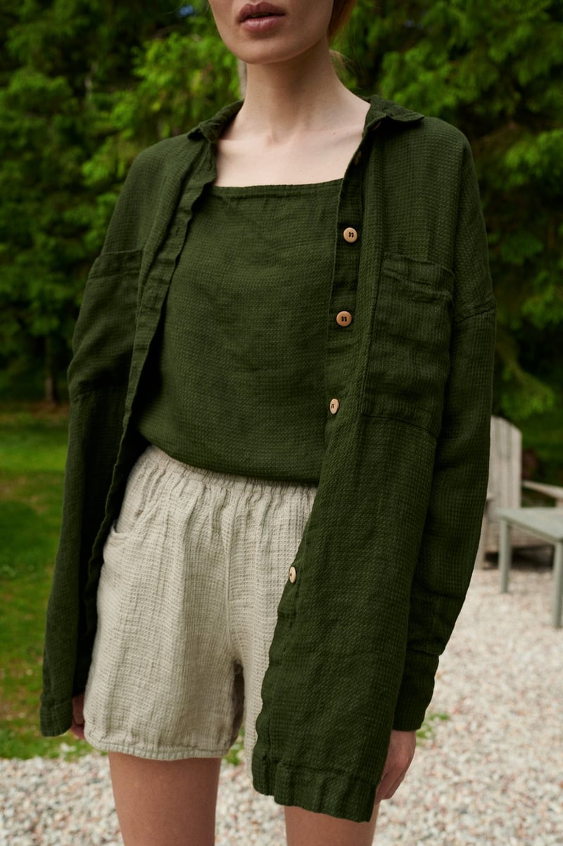 Jeri Waffle Linen Shorts by LinenFox, 100% Linen