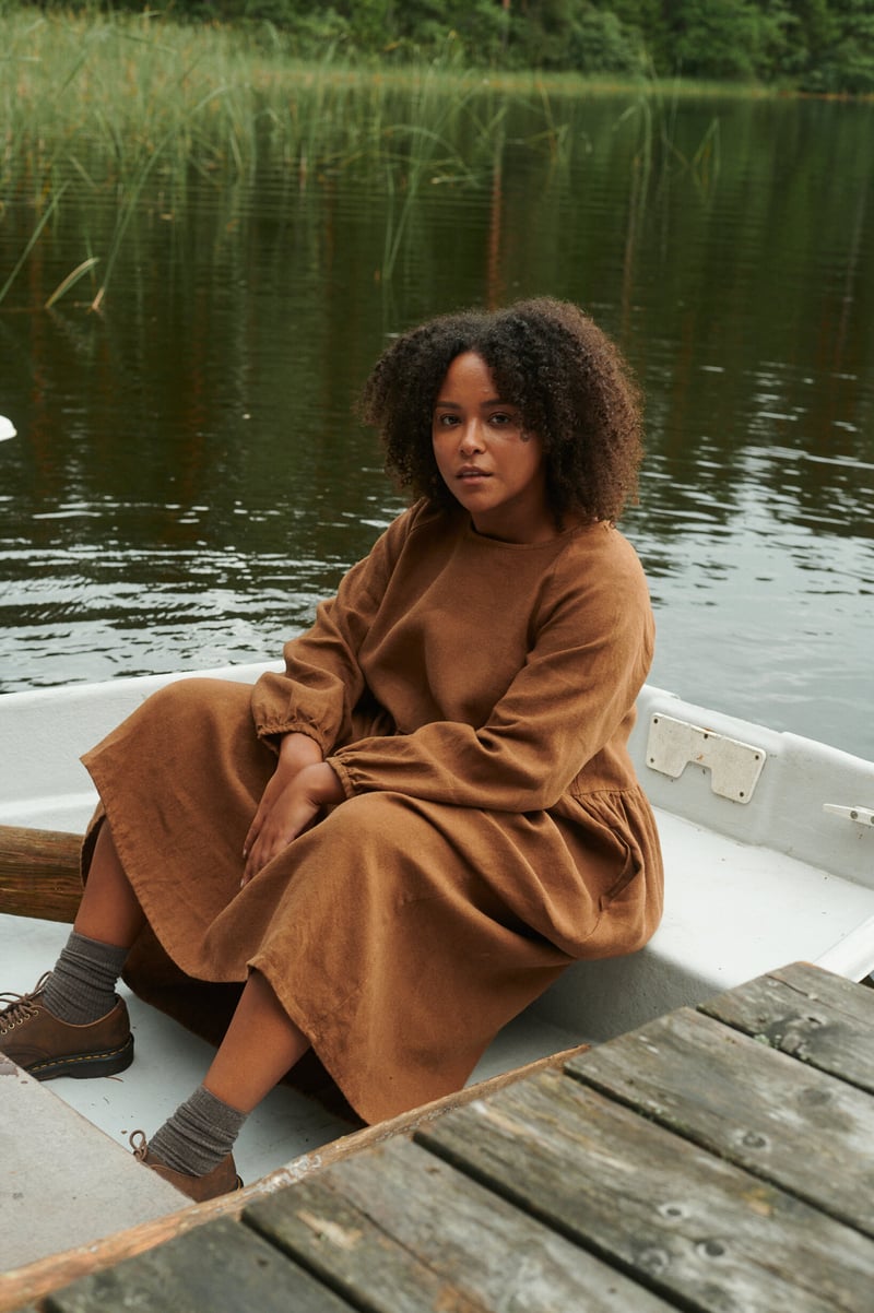 Maxi Linen Wool Dress Margo by LinenFox, 85% Linen, 15% Wool