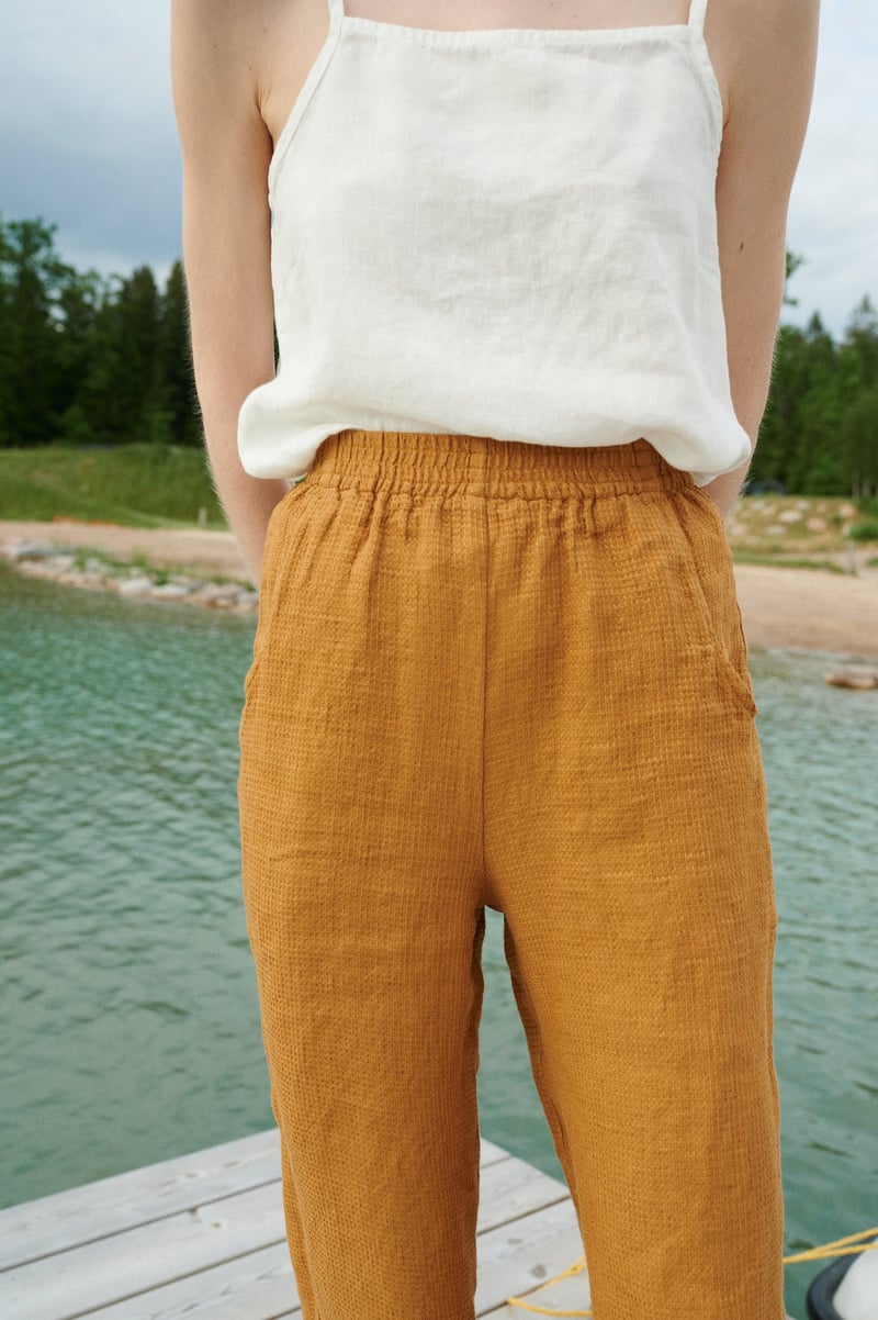 Ocean Waffle Linen Trousers by LinenFox, 100% Linen