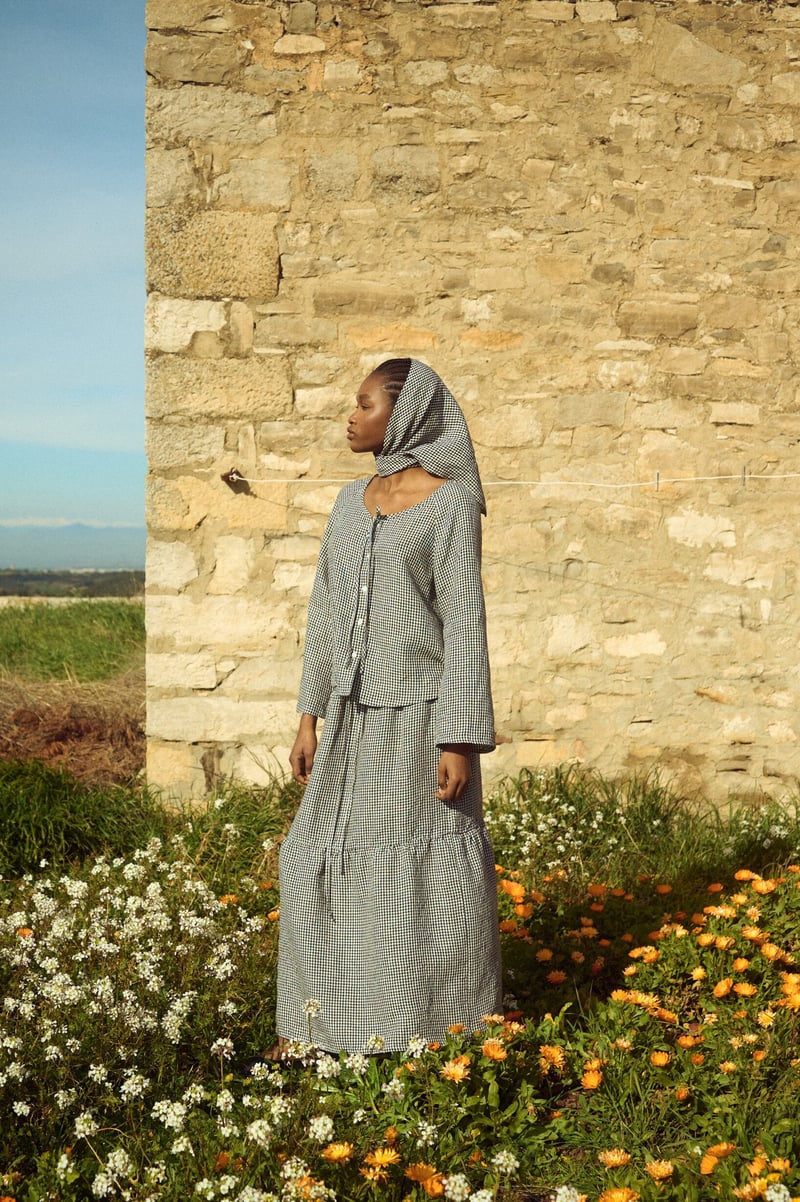 Tiered Gingham Maxi Skirt – Sofia by LinenFox, 100% Linen