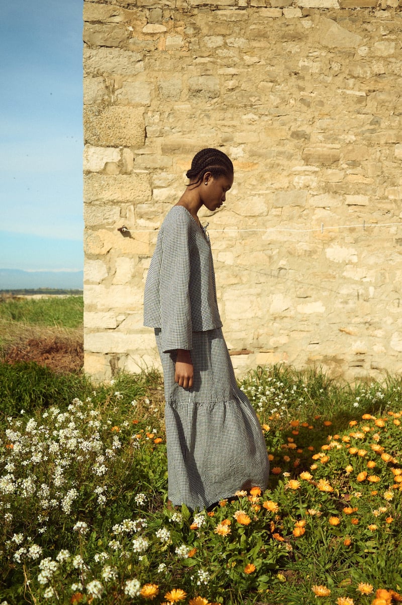 Tiered Gingham Maxi Skirt – Sofia by LinenFox, 100% Linen