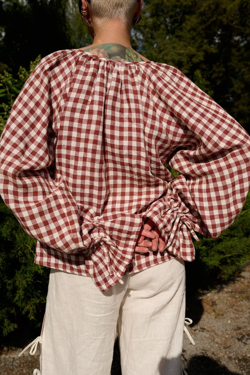Gingham Linen Top – Mila by LinenFox, 100% Linen