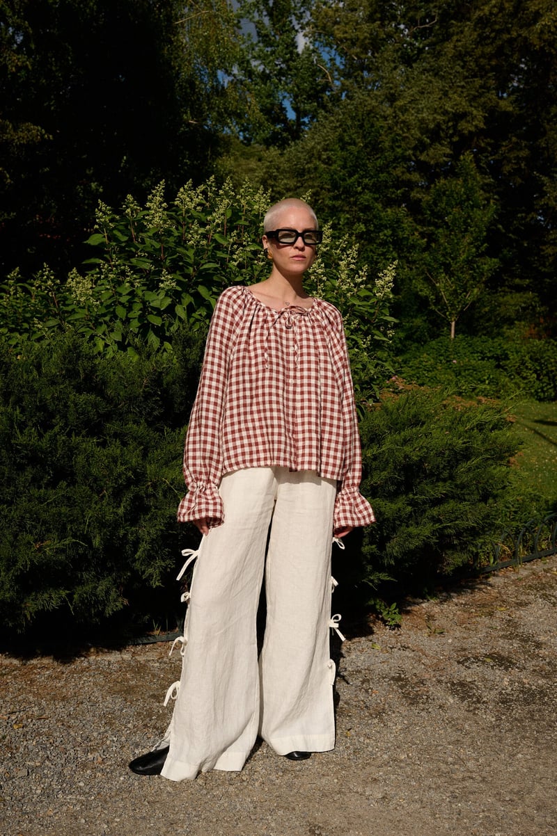 Gingham Linen Top – Mila by LinenFox, 100% Linen