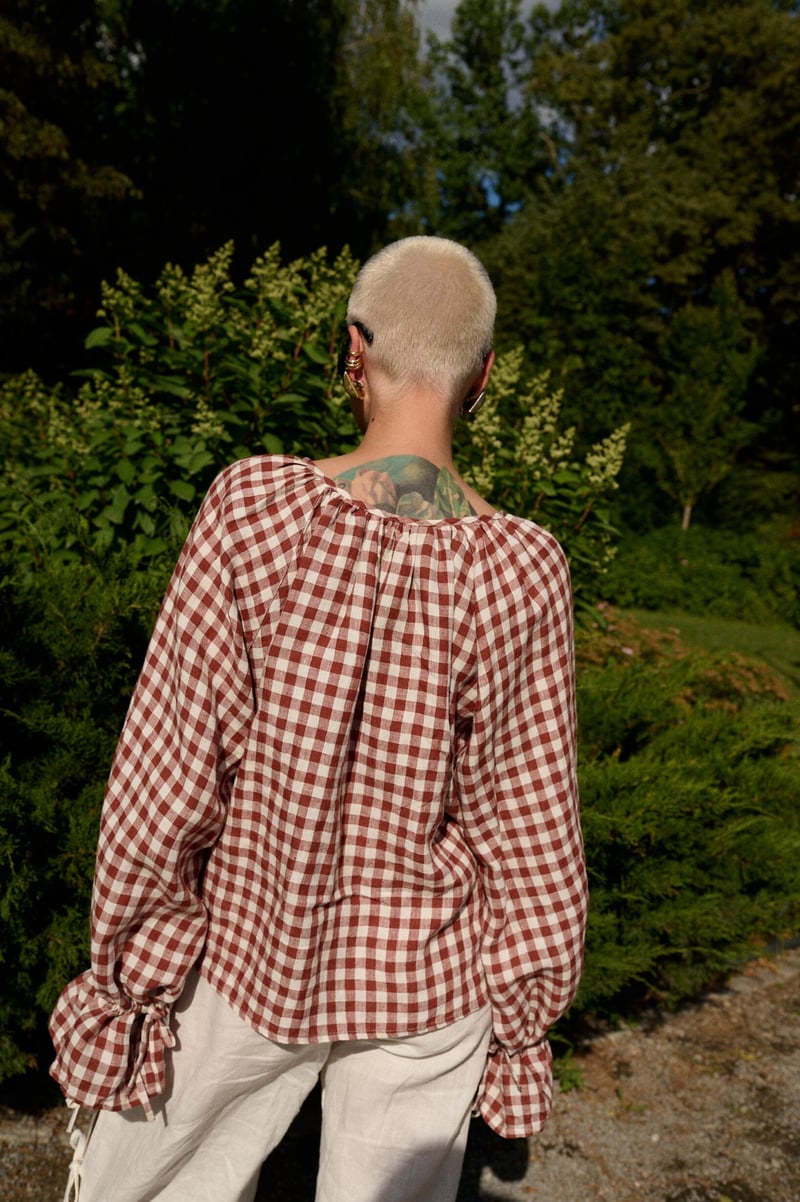 Gingham Linen Top – Mila by LinenFox, 100% Linen