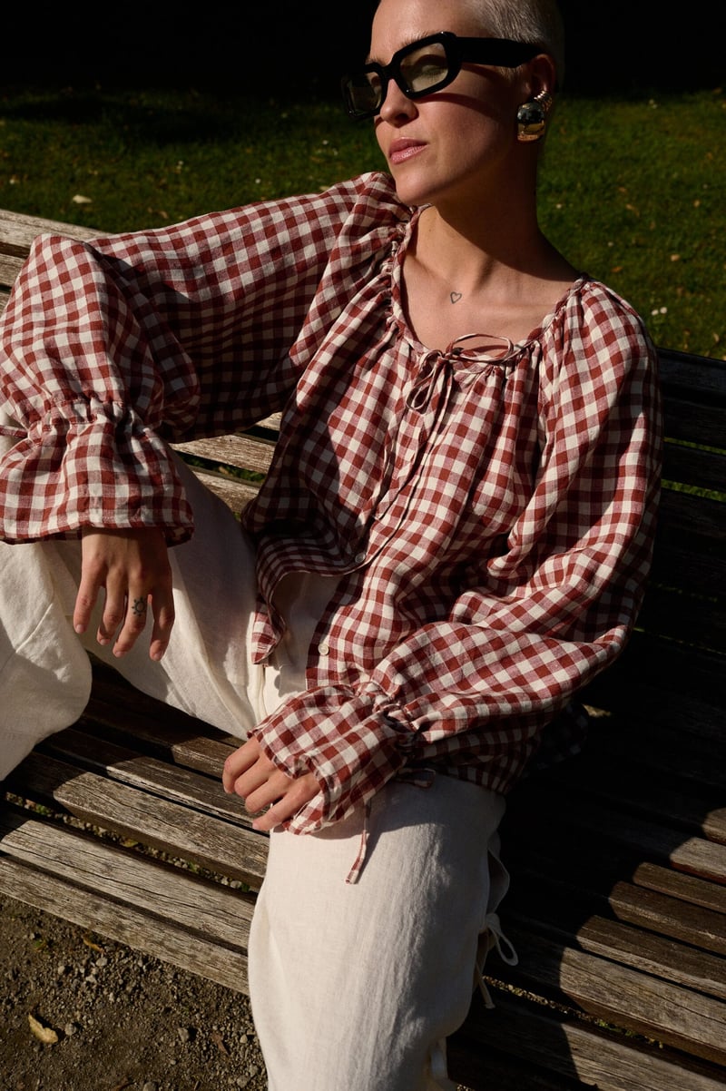 Gingham Linen Top – Mila by LinenFox, 100% Linen