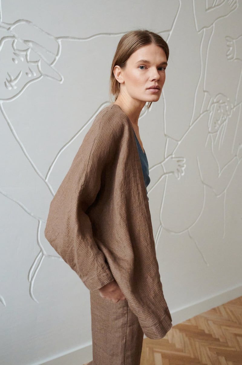 Rene Waffle Linen Jacket by LinenFox, 100% Linen