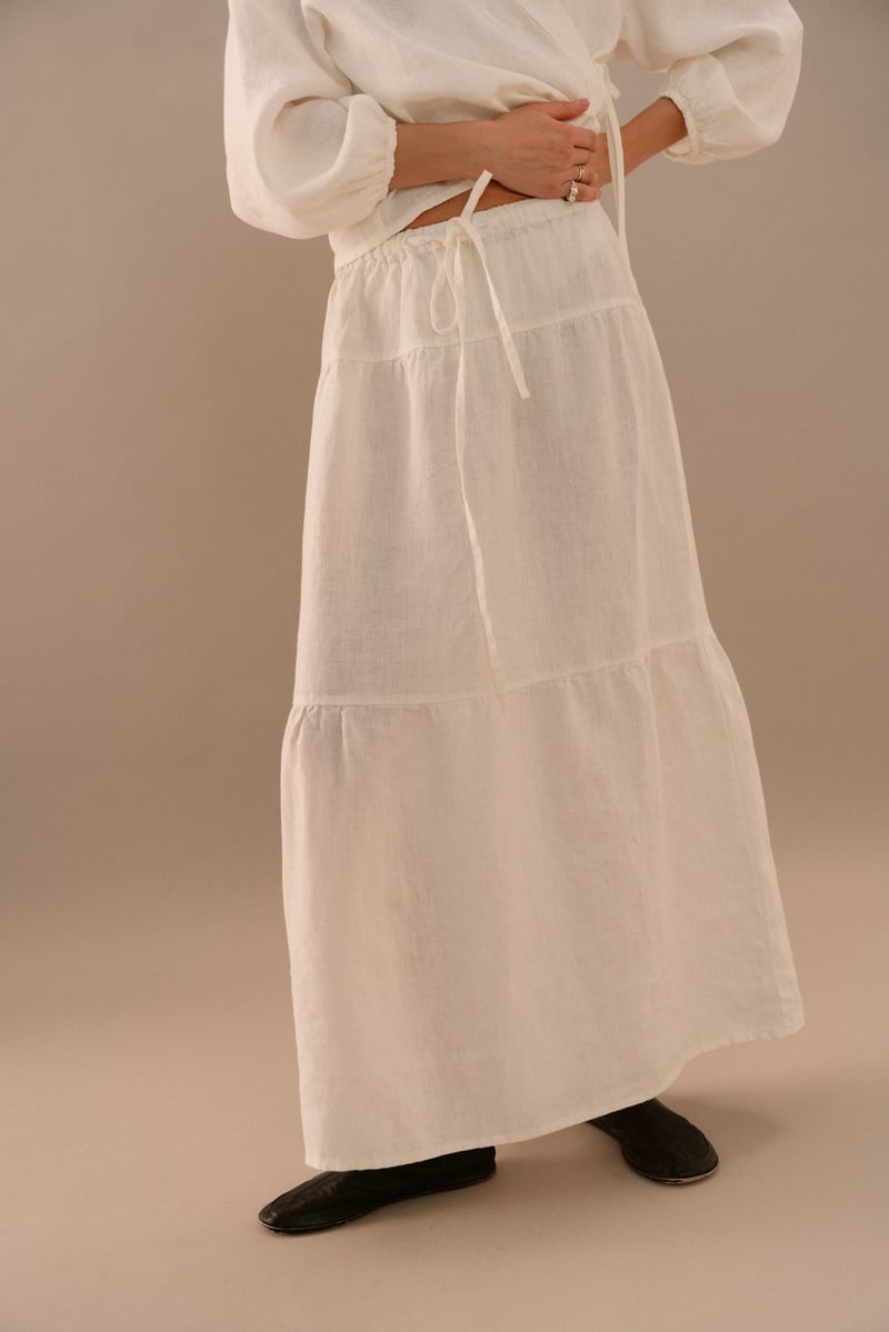 Tiered Linen Maxi Skirt with Elastic Waist – Sofia by LinenFox, 100% Linen