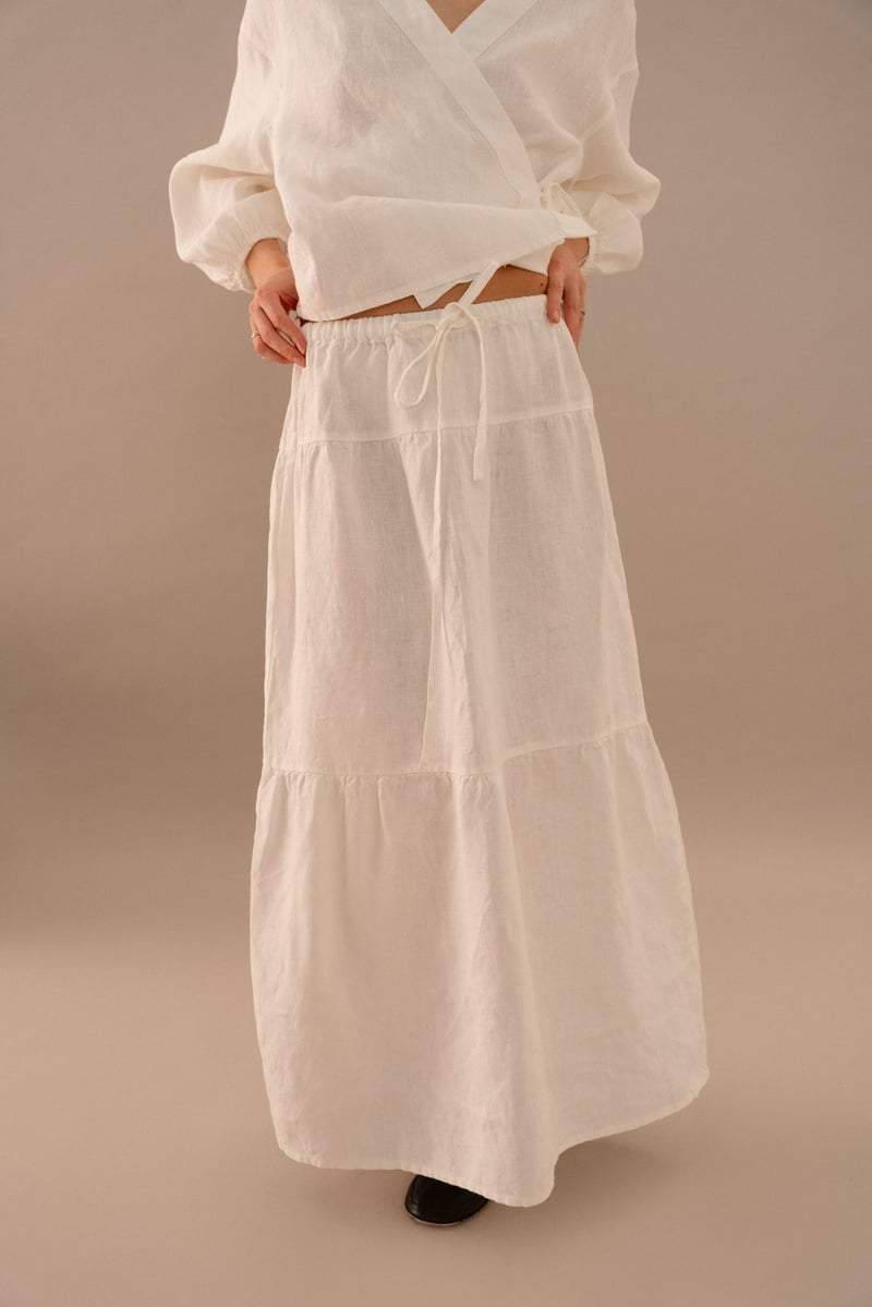 Tiered Linen Maxi Skirt with Elastic Waist – Sofia by LinenFox, 100% Linen