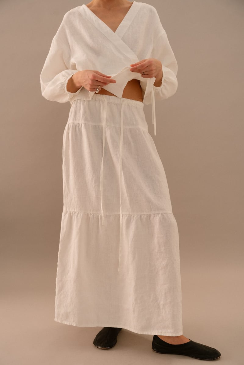 Tiered Linen Maxi Skirt with Elastic Waist – Sofia by LinenFox, 100% Linen
