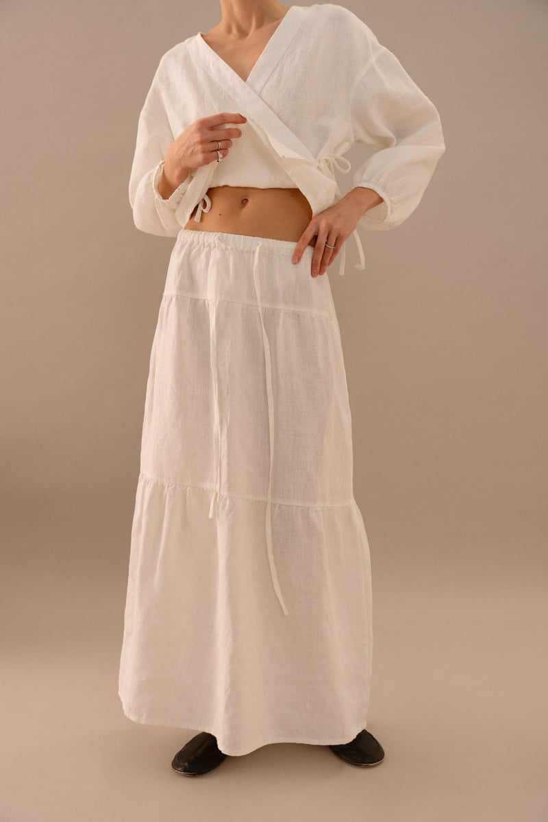 Tiered Linen Maxi Skirt with Elastic Waist – Sofia by LinenFox, 100% Linen