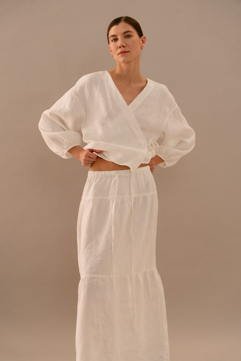 Tiered Linen Maxi Skirt with Elastic Waist – Sofia by LinenFox, 100% Linen