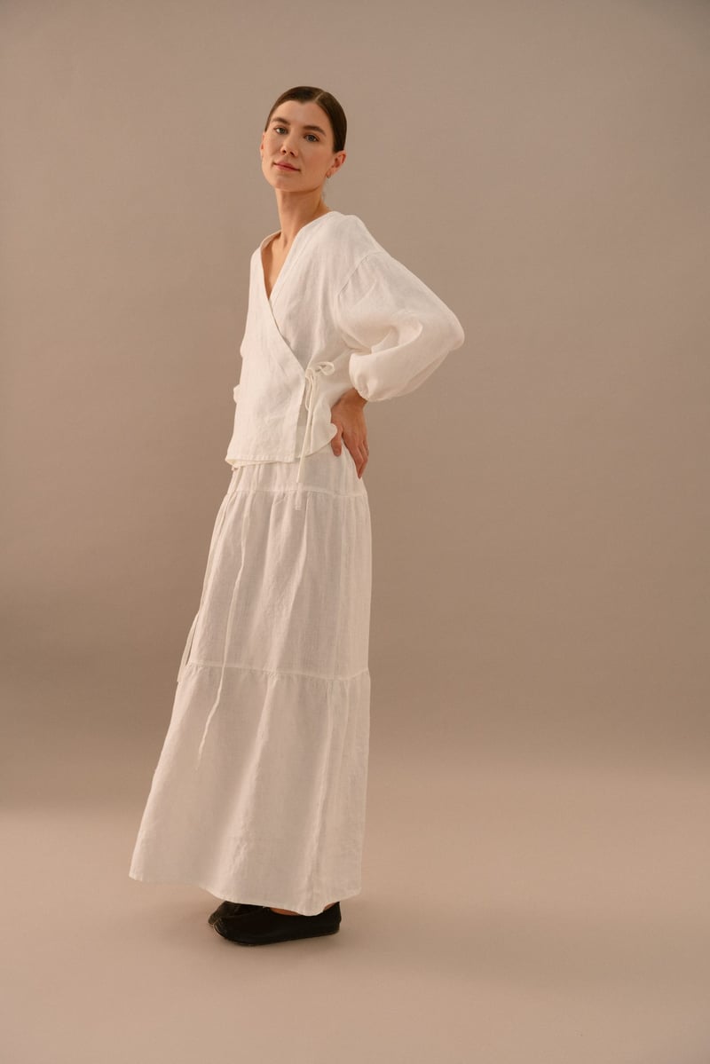 Tiered Linen Maxi Skirt with Elastic Waist – Sofia by LinenFox, 100% Linen