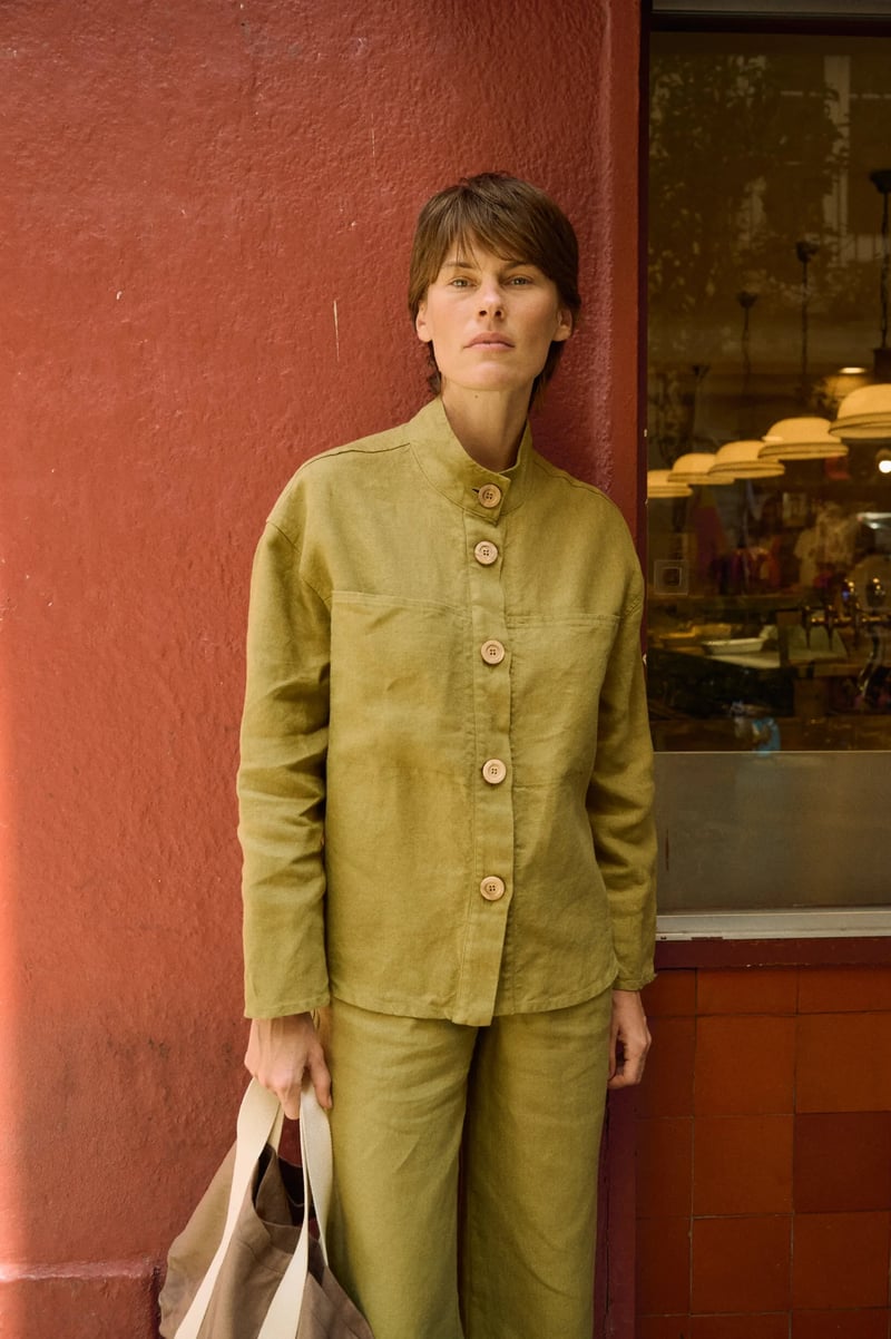 Jade Heavy Linen Jacket by LinenFox, 100% Linen