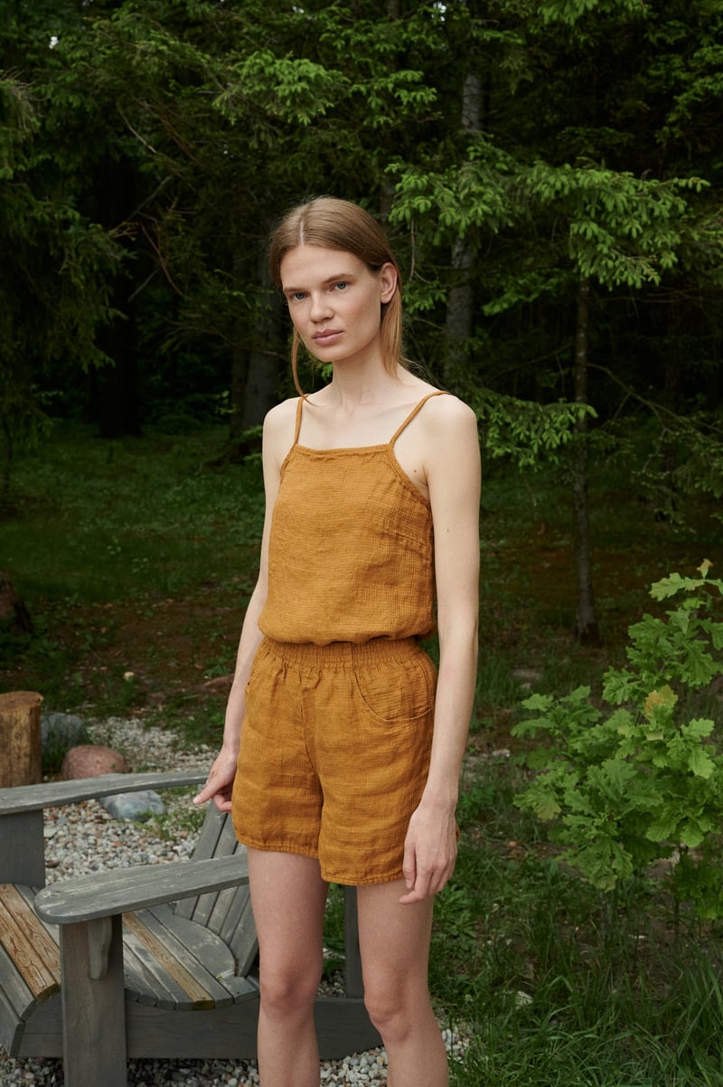 Stella Waffle Linen Top by LinenFox, 100% Linen