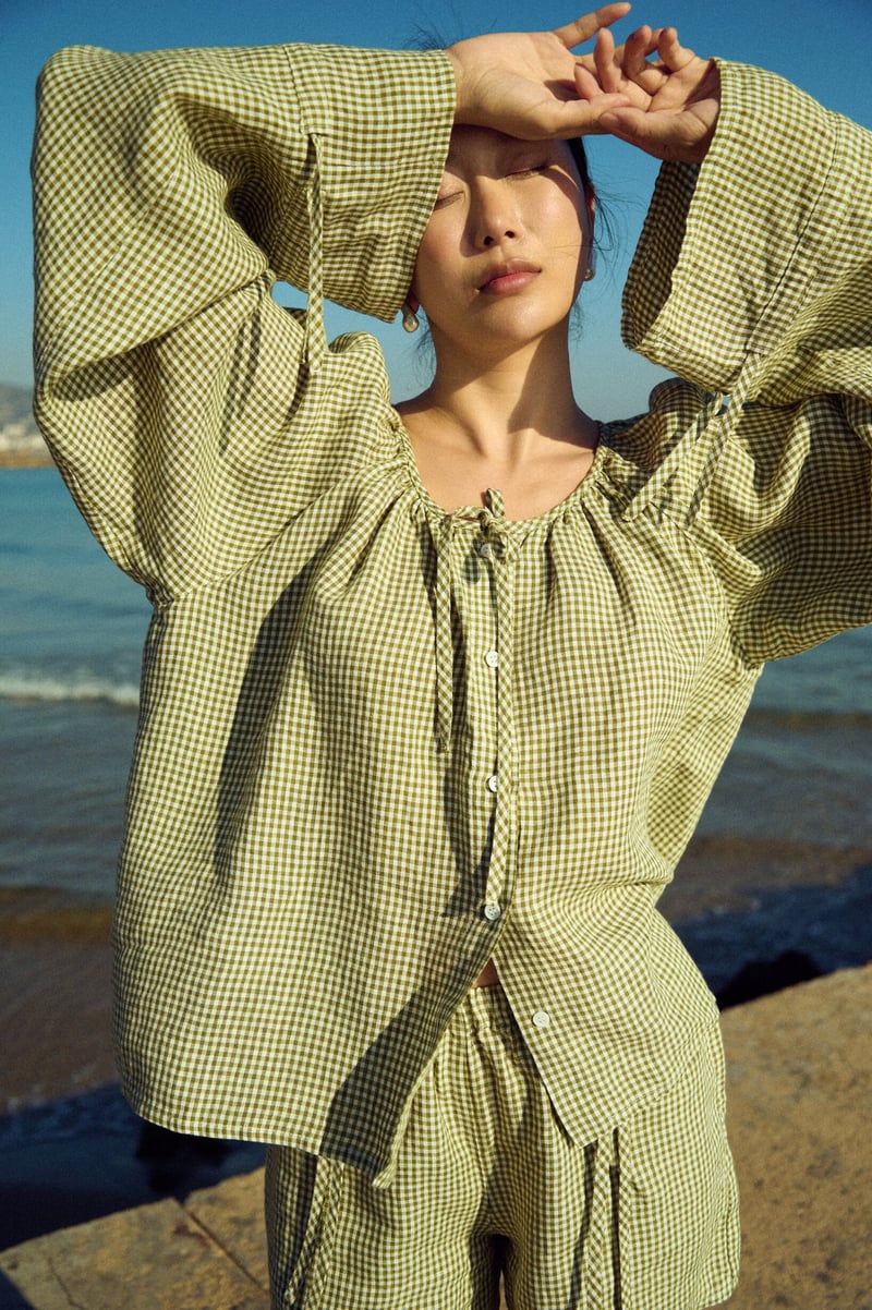 Gingham Linen Top – Mila by LinenFox, 100% Linen