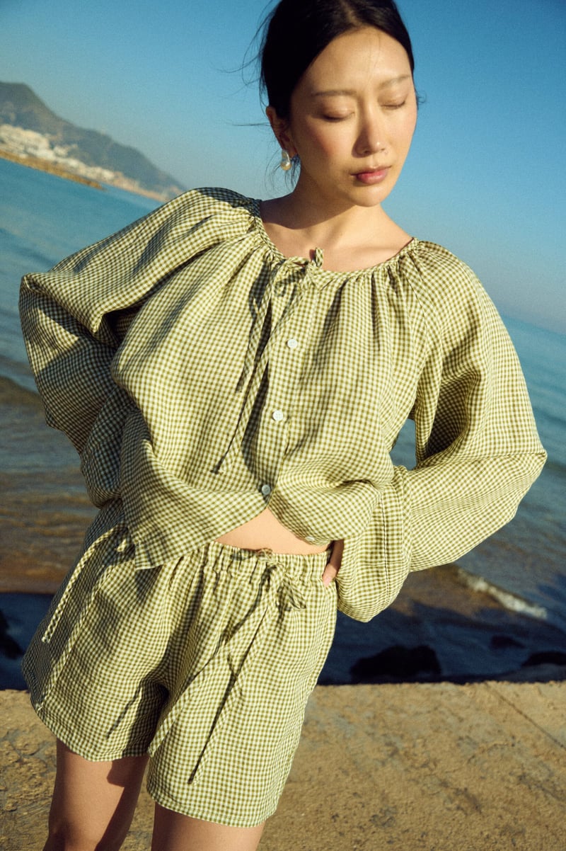 Gingham Linen Top – Mila by LinenFox, 100% Linen