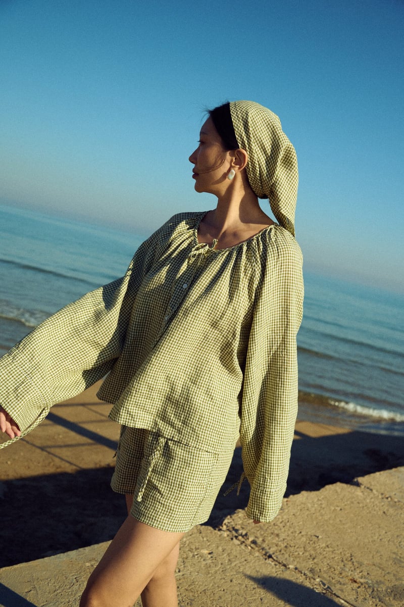 Gingham Linen Top – Mila by LinenFox, 100% Linen