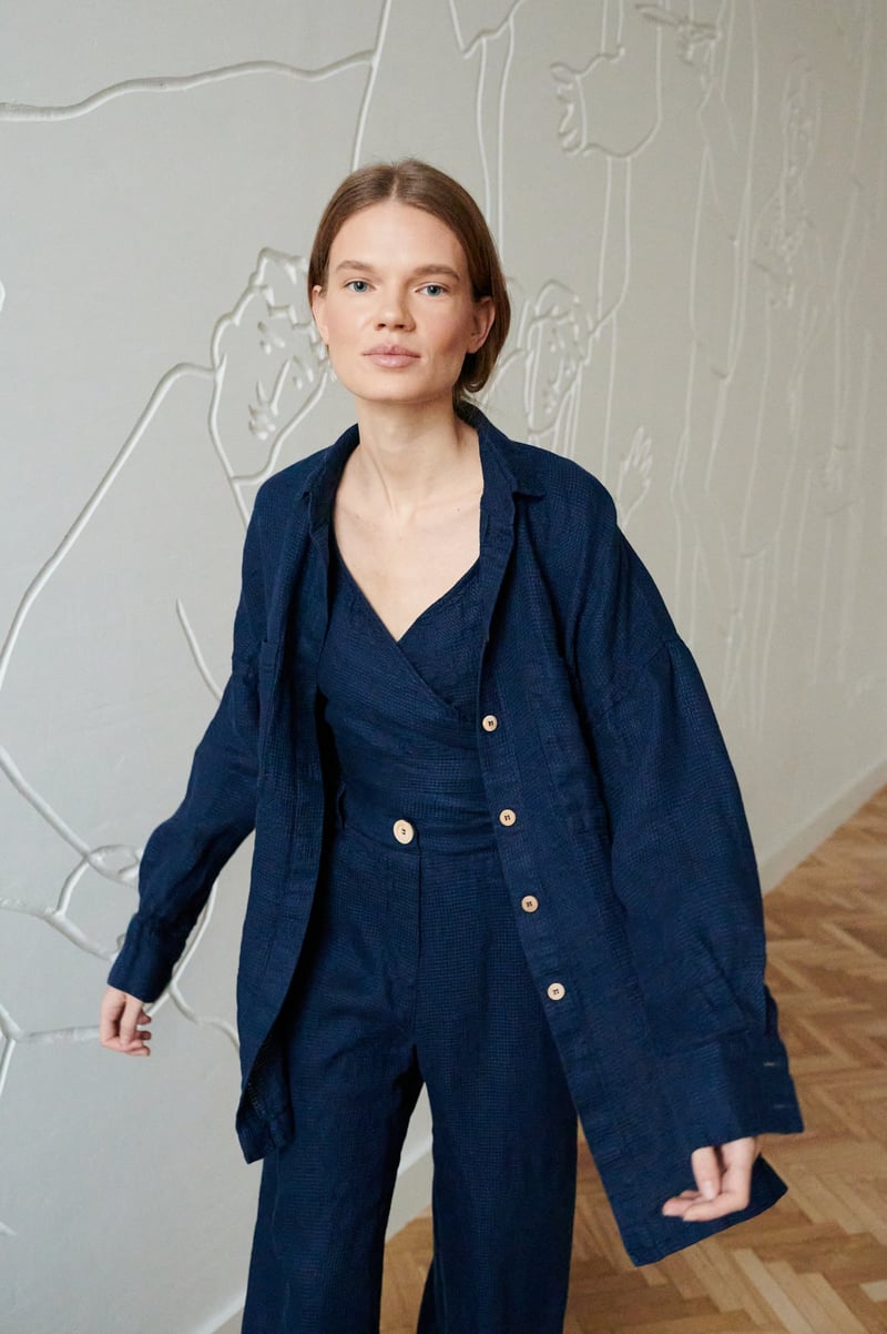 Vika Waffle Linen Shirt by LinenFox, 100% Linen