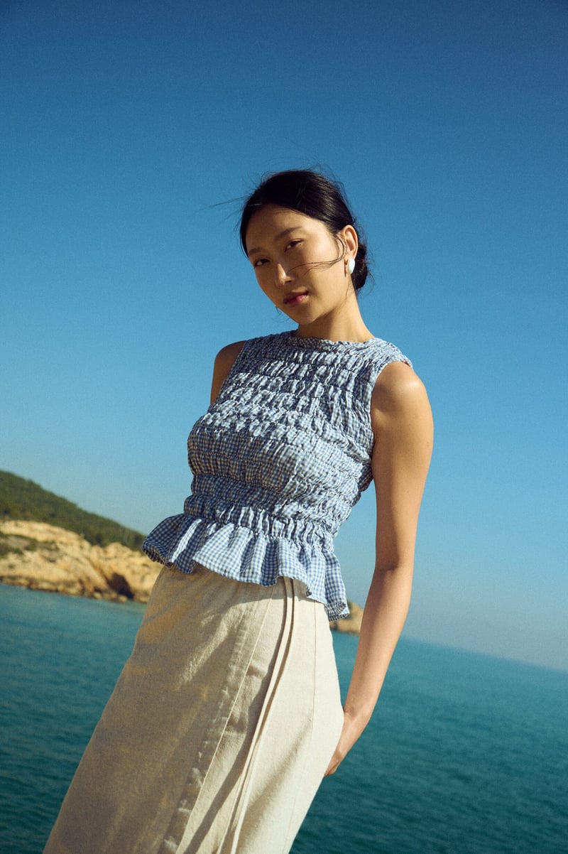 Smocked Gingham Top – Neal by LinenFox, 100% Linen