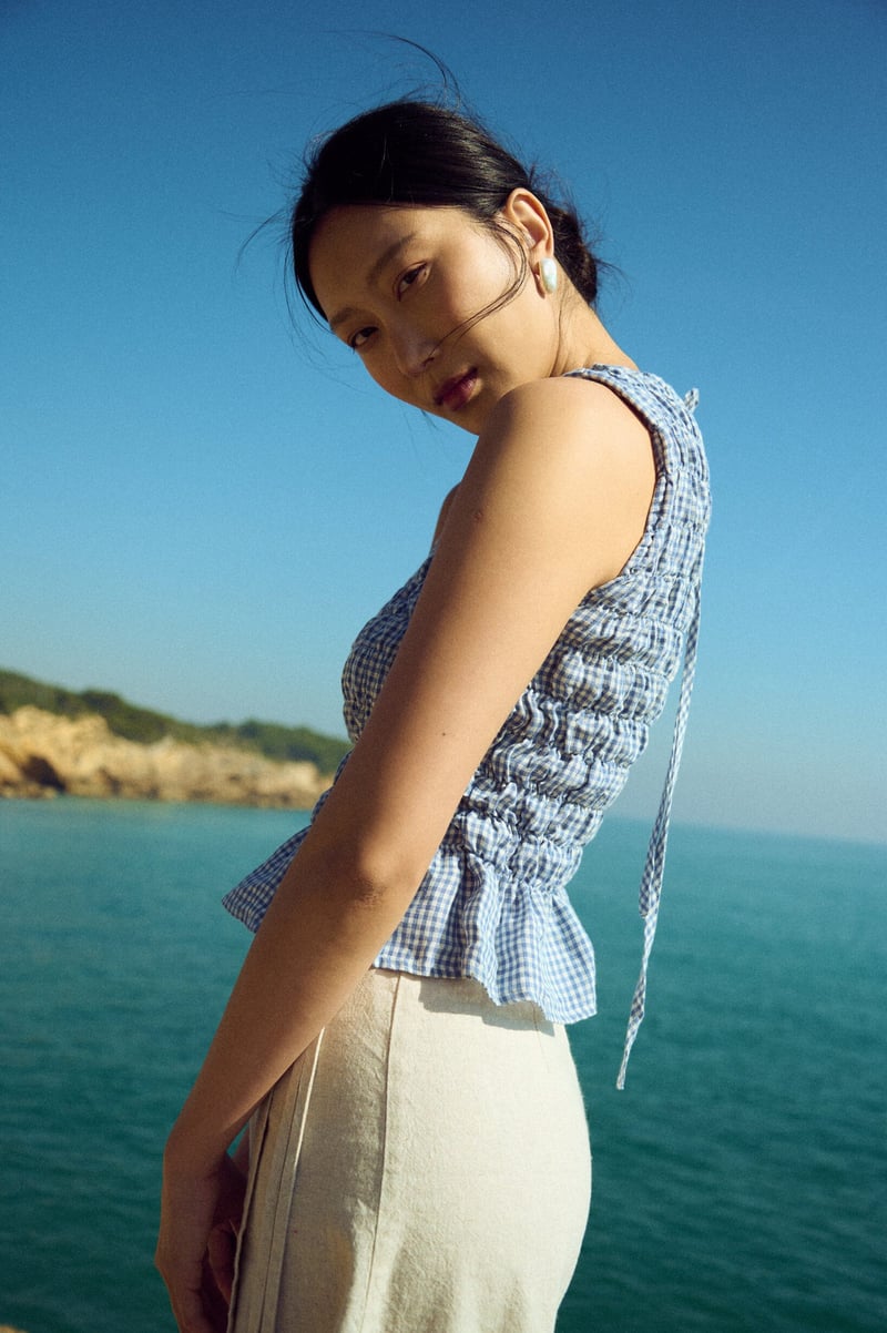 Smocked Gingham Top – Neal by LinenFox, 100% Linen