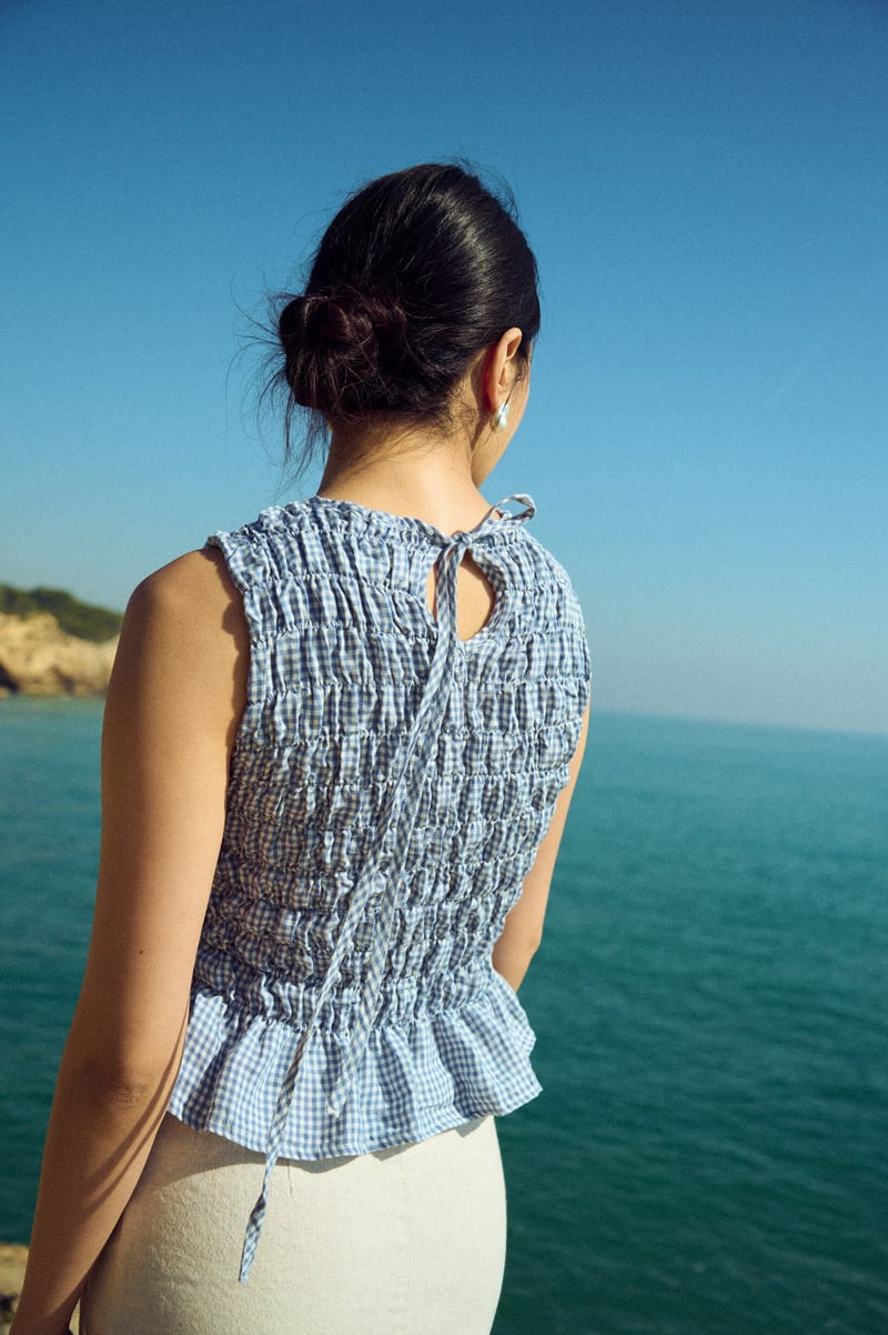 Smocked Gingham Top – Neal by LinenFox, 100% Linen