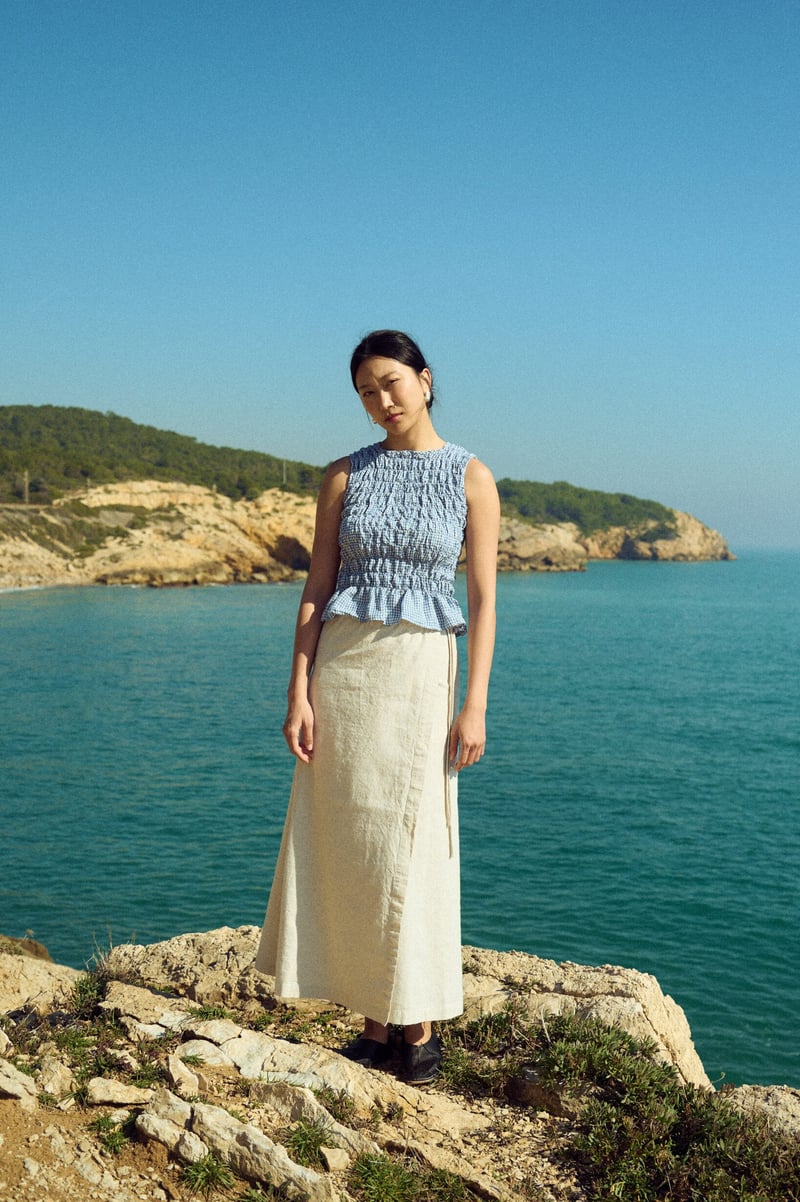 Smocked Gingham Top – Neal by LinenFox, 100% Linen