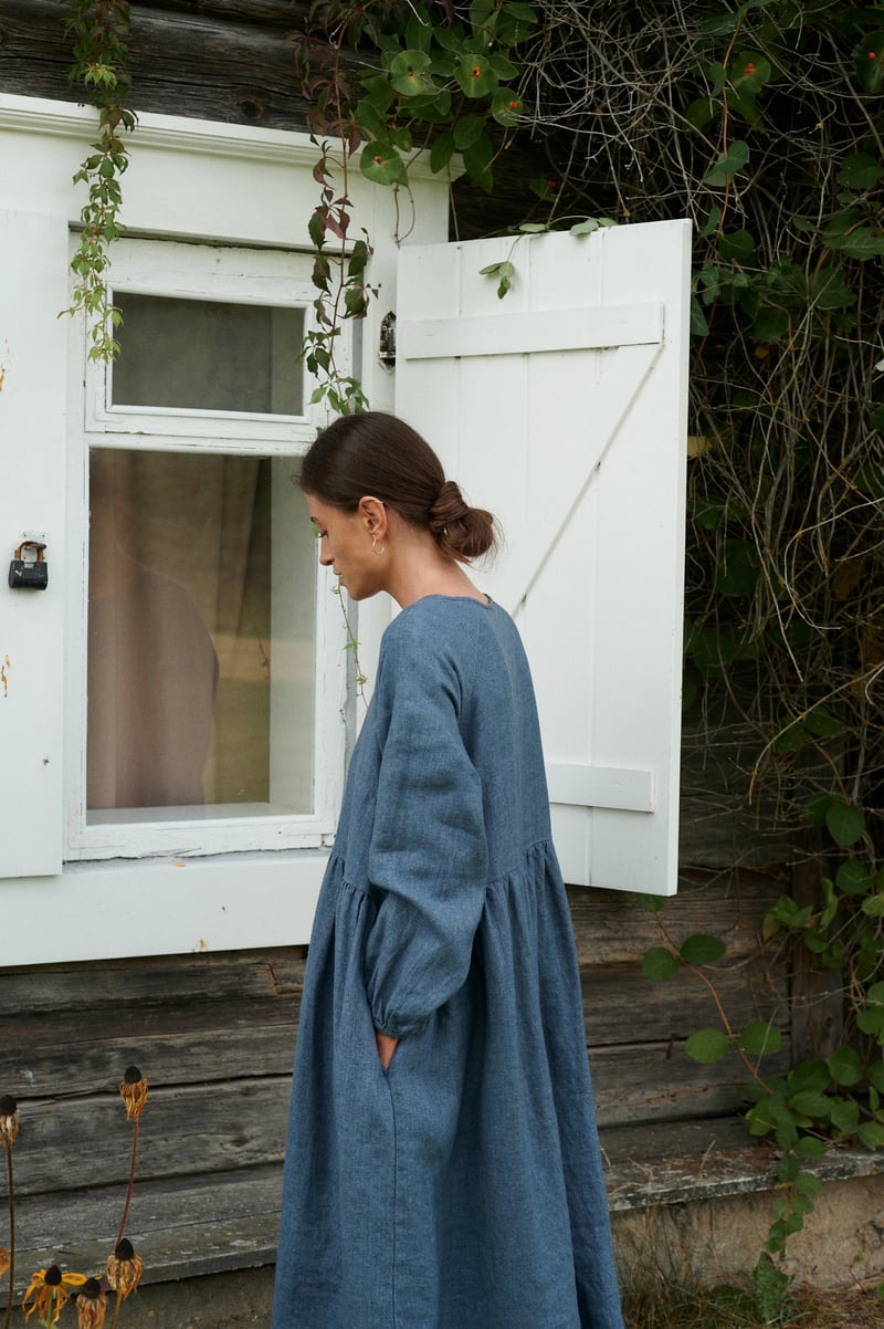 Maxi Linen Wool Dress Margo by LinenFox, 85% Linen, 15% Wool