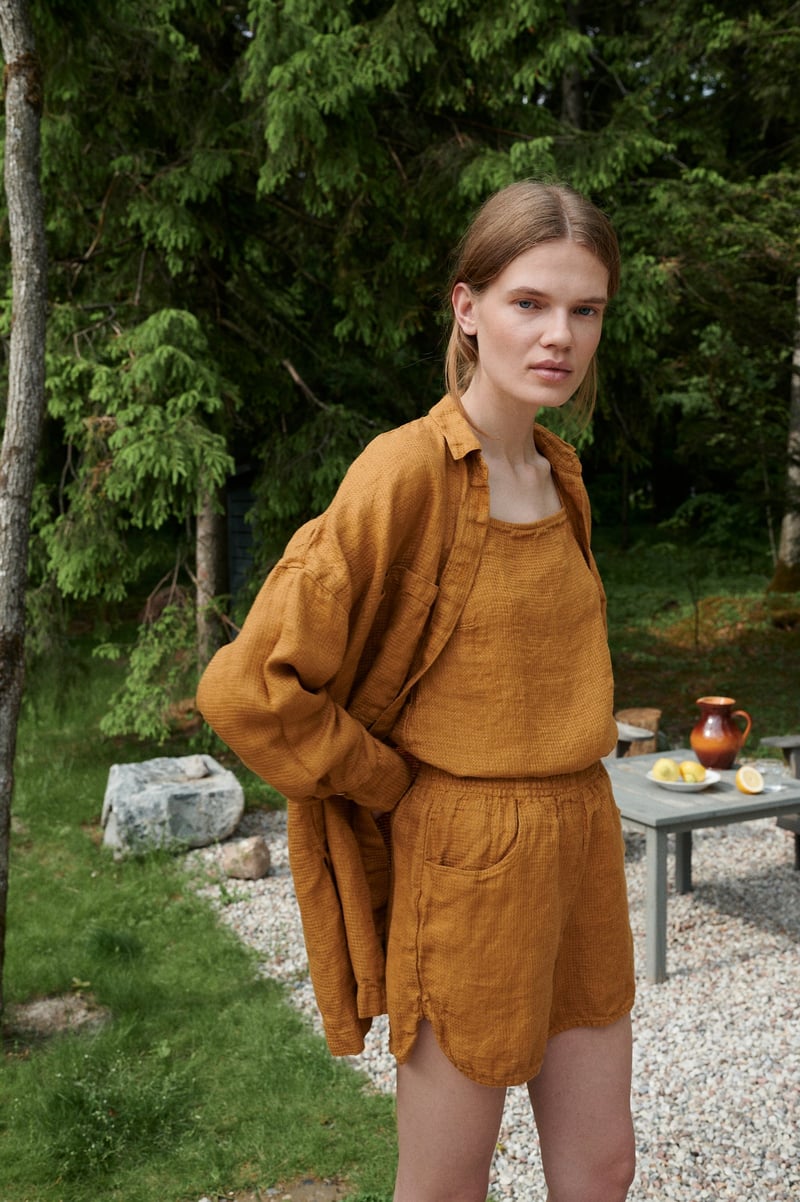Jeri Waffle Linen Shorts by LinenFox, 100% Linen