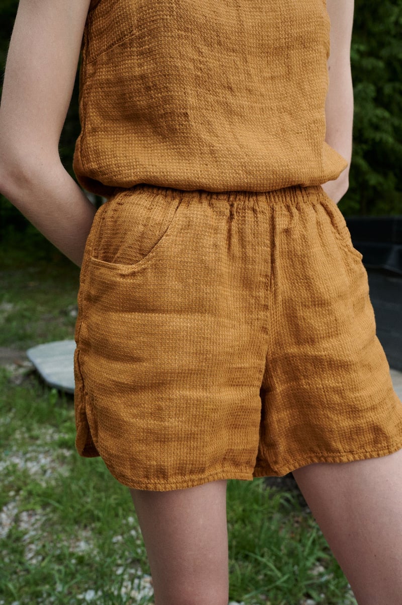 Jeri Waffle Linen Shorts by LinenFox, 100% Linen