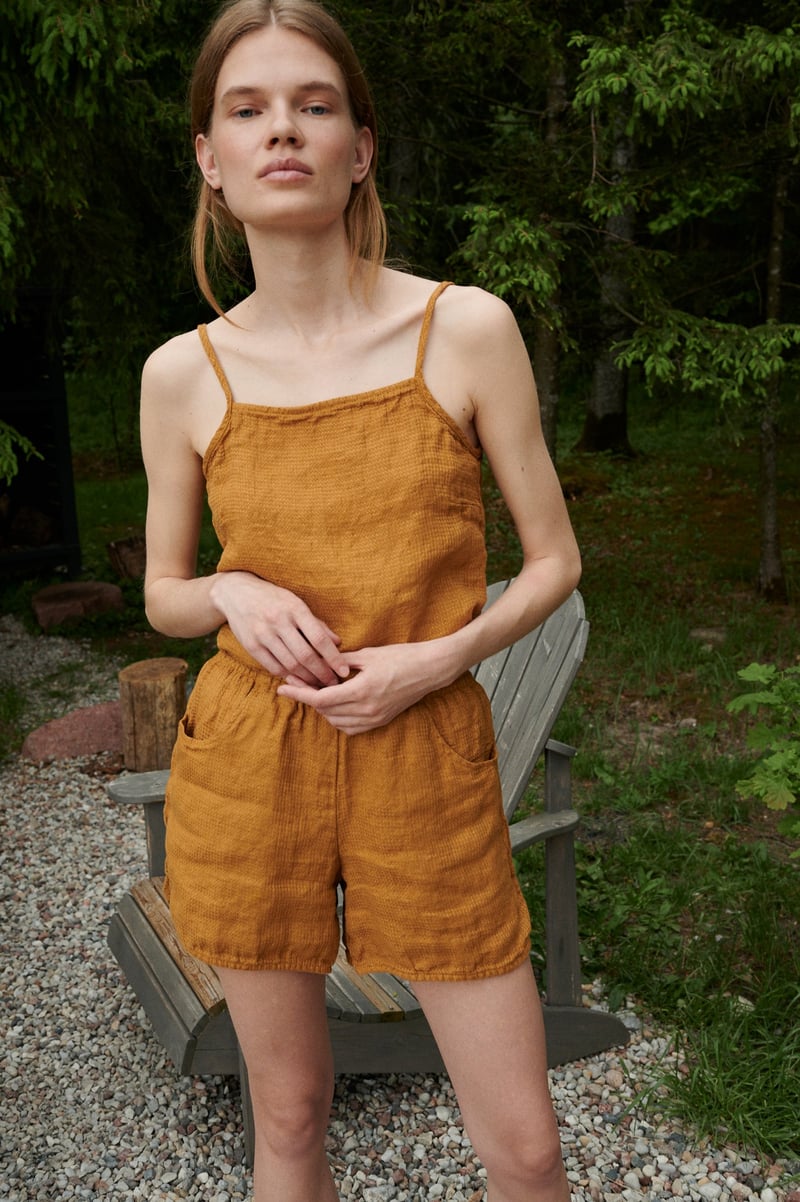 Jeri Waffle Linen Shorts by LinenFox, 100% Linen
