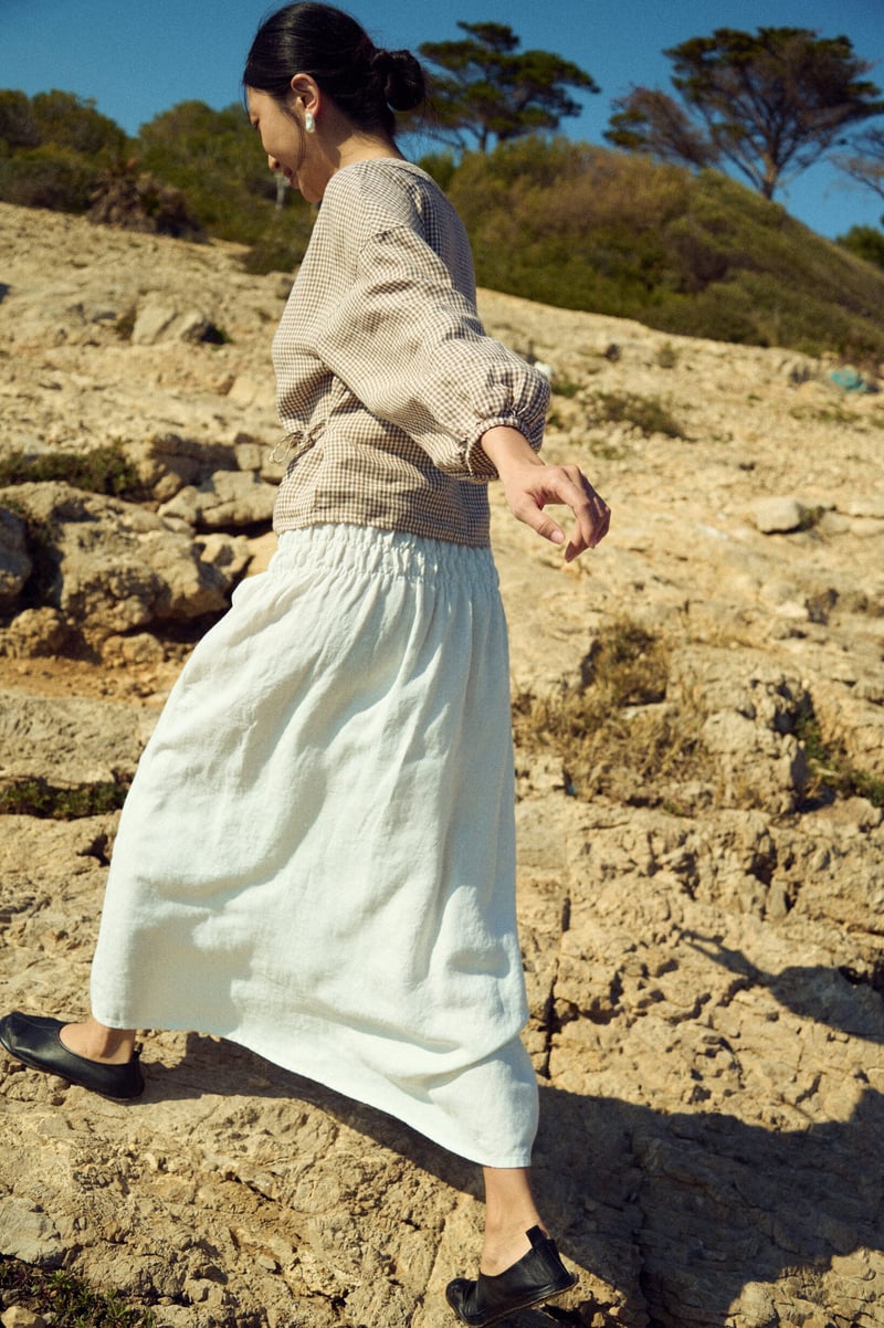 Linen Maxi Skirt with Smocked Waist – Daisy by LinenFox, 100% Linen
