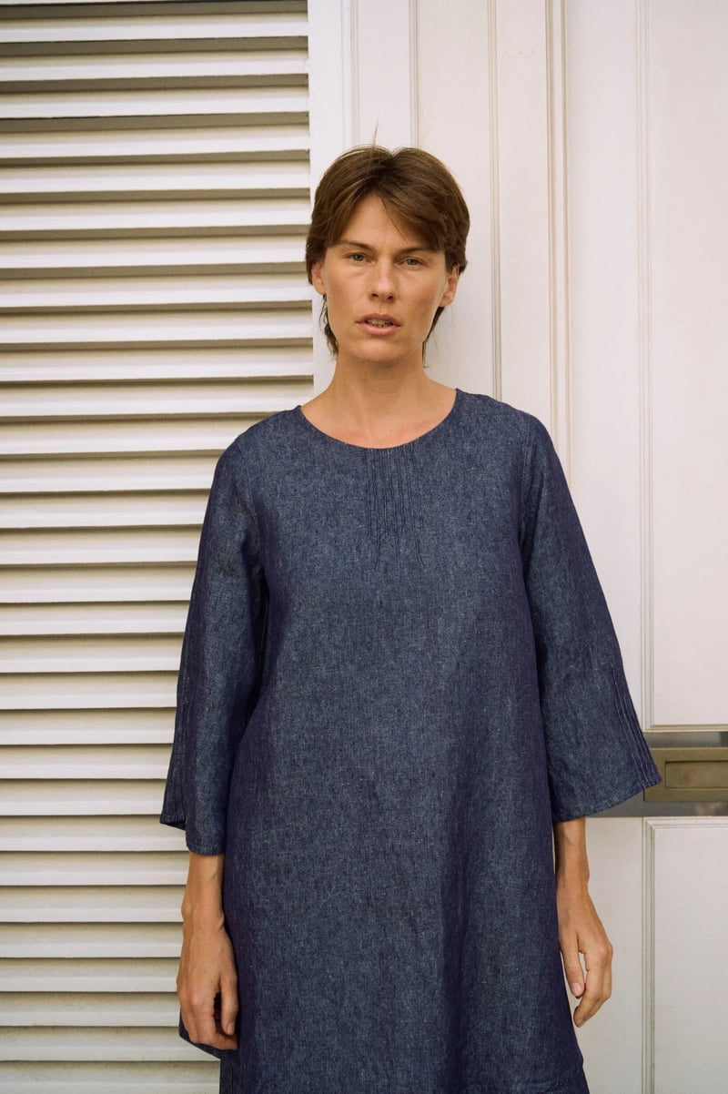 Denim Linen Mini Dress – Roni by LinenFox, 100% Linen
