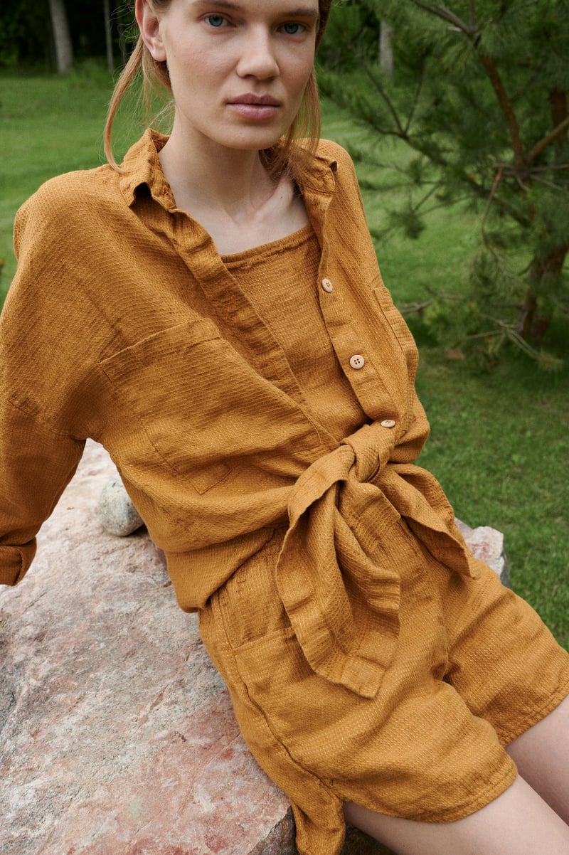 Vika Waffle Linen Shirt by LinenFox, 100% Linen