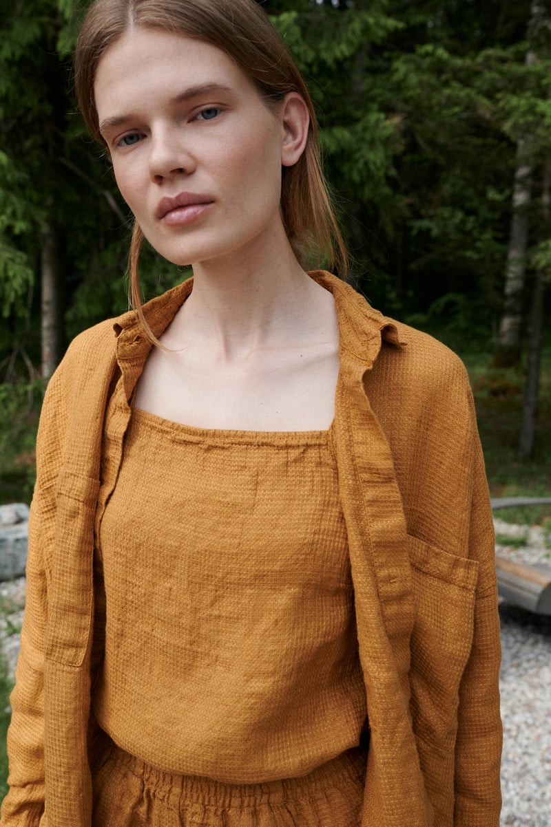 Vika Waffle Linen Shirt by LinenFox, 100% Linen