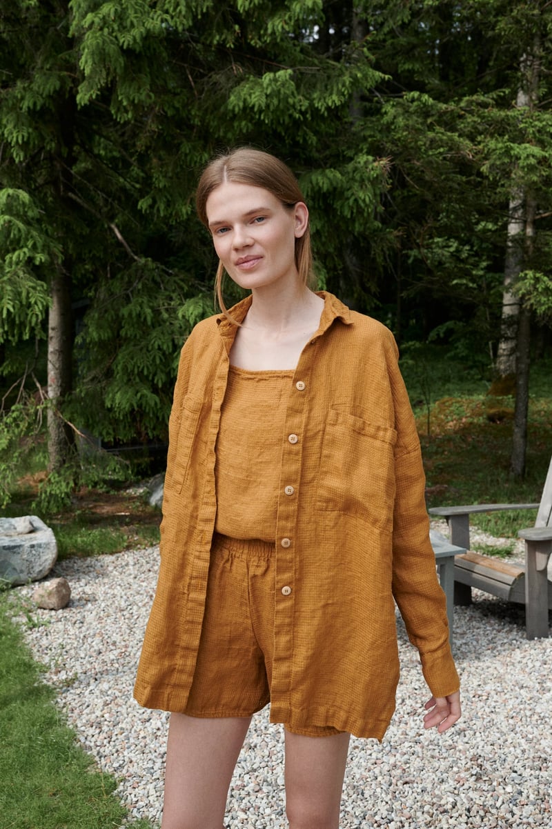 Vika Waffle Linen Shirt by LinenFox, 100% Linen