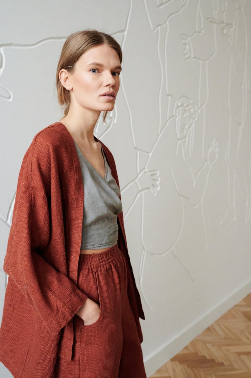 Rene Waffle Linen Jacket by LinenFox, 100% Linen