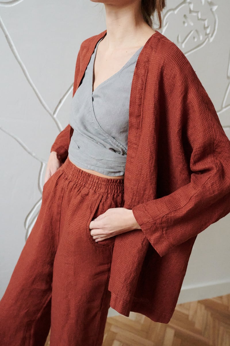 Rene Waffle Linen Jacket by LinenFox, 100% Linen