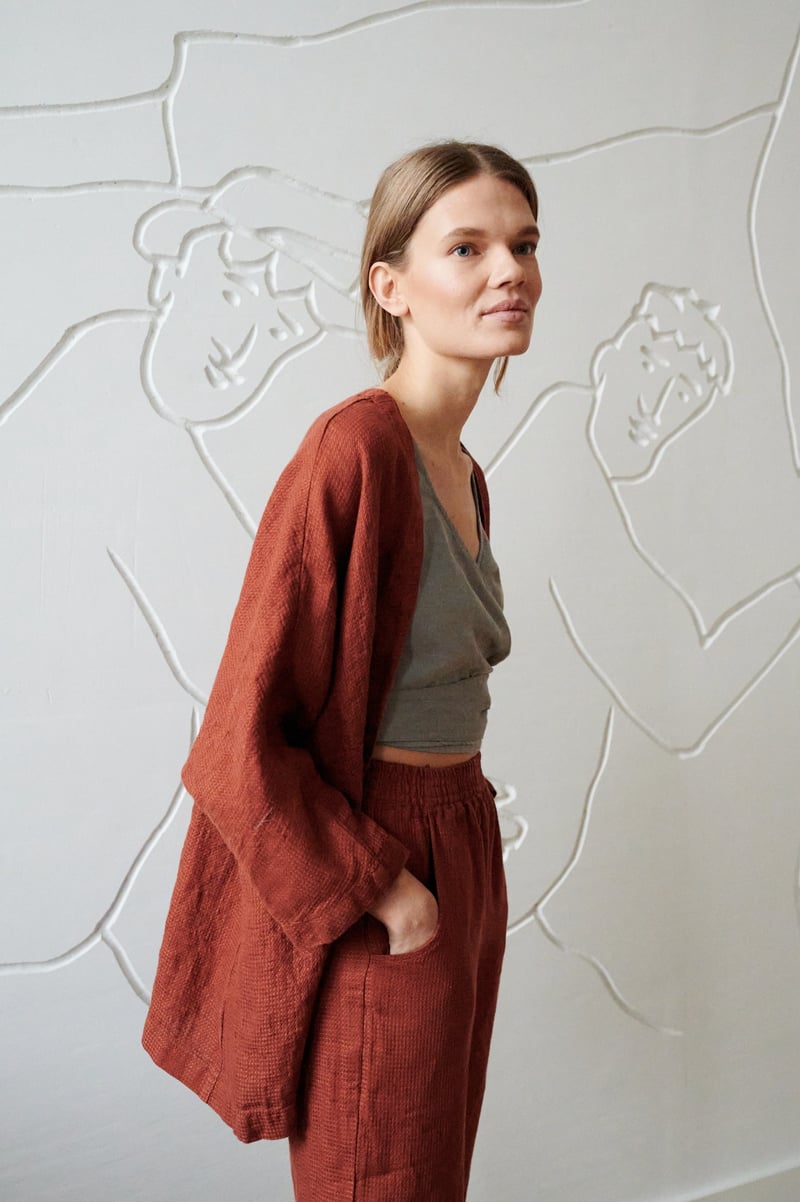 Rene Waffle Linen Jacket by LinenFox, 100% Linen