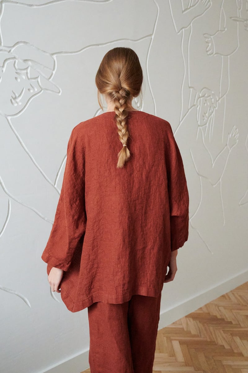 Rene Waffle Linen Jacket by LinenFox, 100% Linen