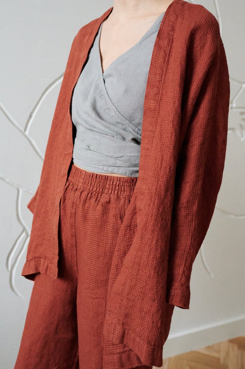 Rene Waffle Linen Jacket by LinenFox, 100% Linen