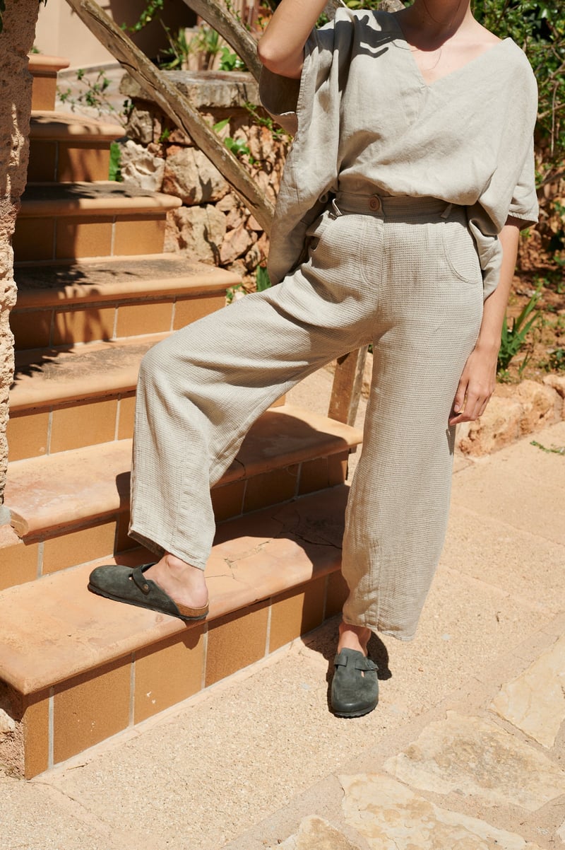 Frankie Waffle Linen Trousers by LinenFox, 100% Linen