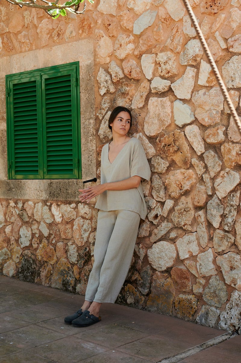 Frankie Waffle Linen Trousers by LinenFox, 100% Linen