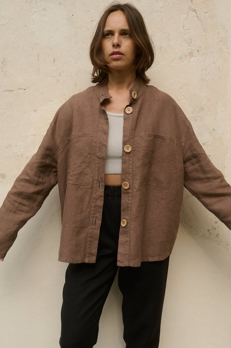Jade Heavy Linen Jacket by LinenFox, 100% Linen