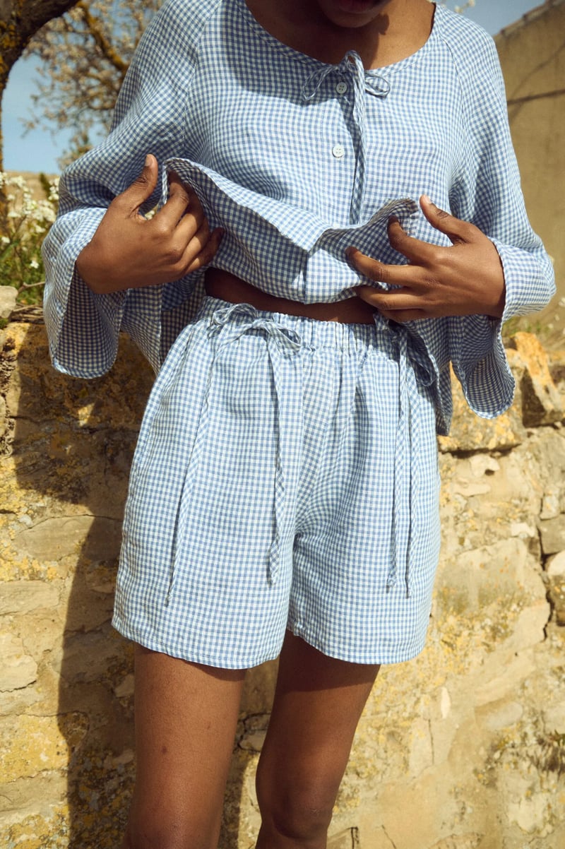 High Waisted Gingham Shorts with Decorative Ties – Mia by LinenFox