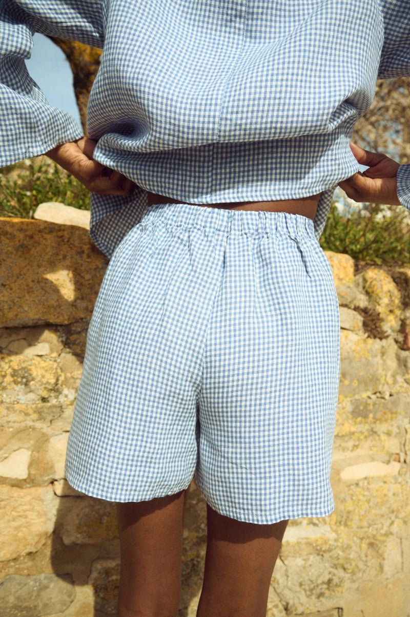 High Waisted Gingham Shorts with Decorative Ties – Mia by LinenFox