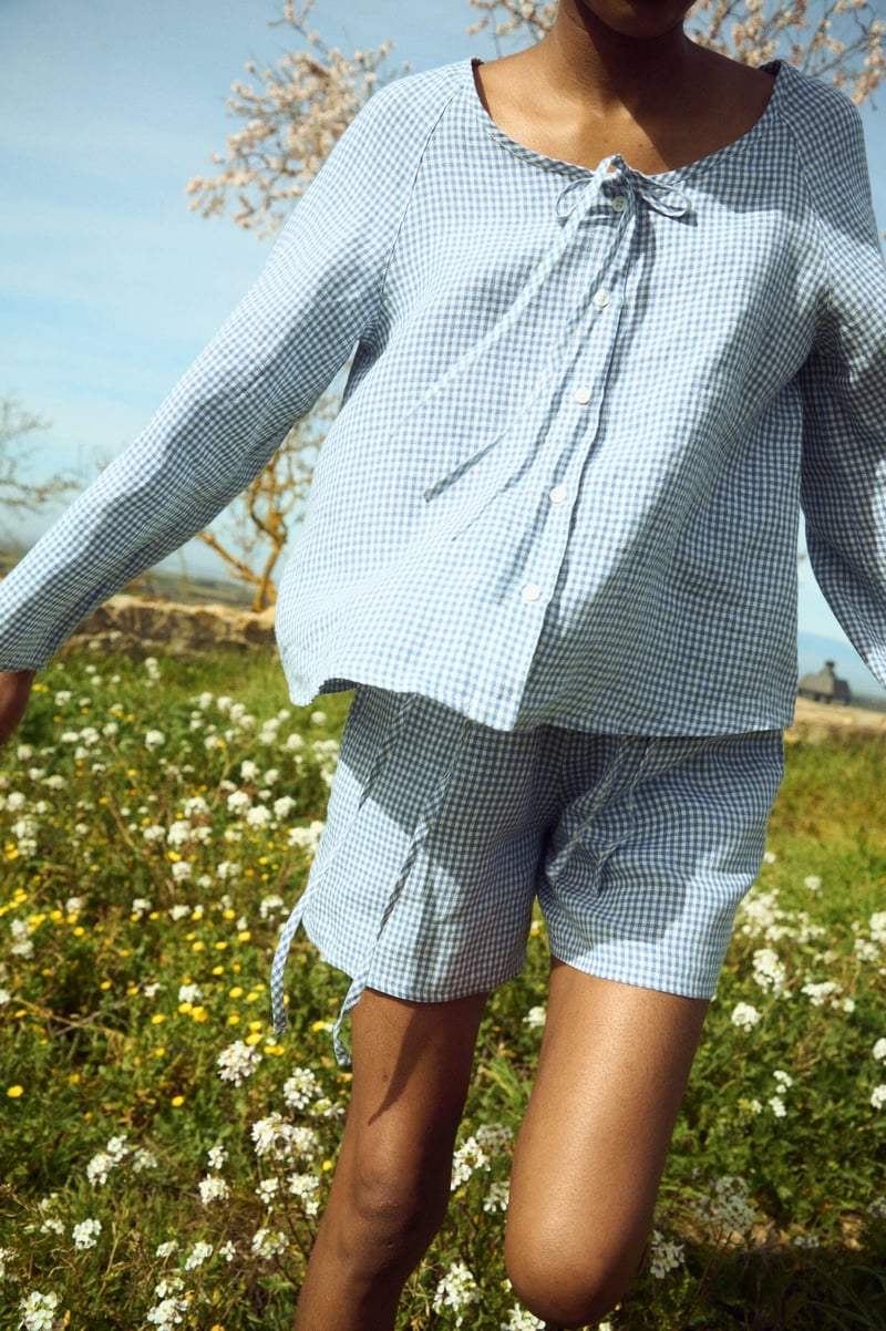 High Waisted Gingham Shorts with Decorative Ties – Mia by LinenFox