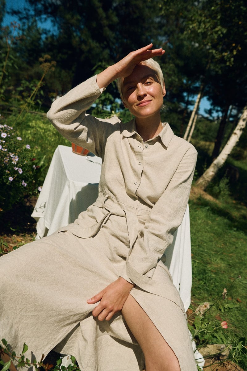 Cotton Blend Utility Dress – Rina by LinenFox, 53% Cotton, 47% Linen