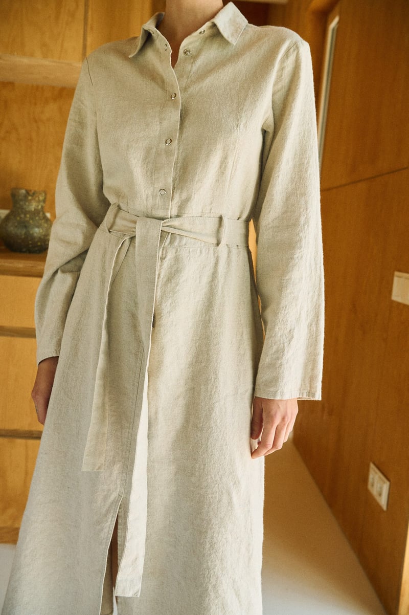 Cotton Blend Utility Dress – Rina by LinenFox, 53% Cotton, 47% Linen